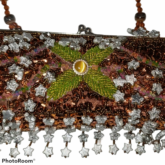 Vintage beautiful multi colored embellished studded beaded clutch . - Picture 2 of 5